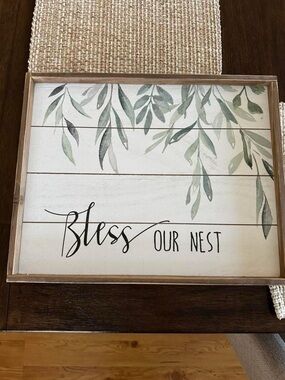 Bless Our Nest Framed Wall Sign - Leaf Accent
